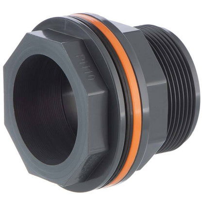 PVC-U Tankdurchführung – Klebemuffe × Klebemuffe × Aussengewinde (20–110 mm)